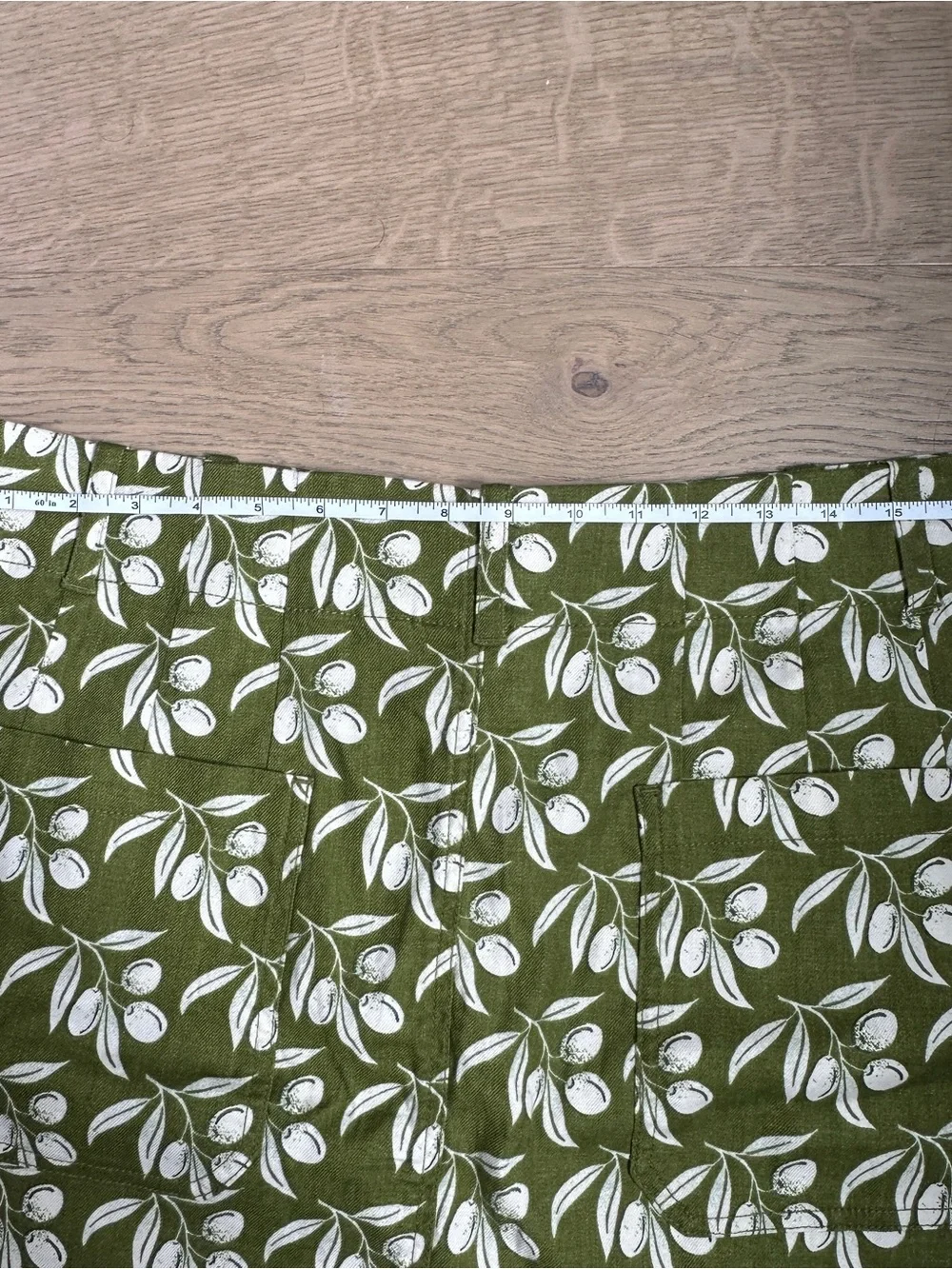 Anthropologie Olive Green Mini Skirt with White Botanical Print - Picture 9 of 11